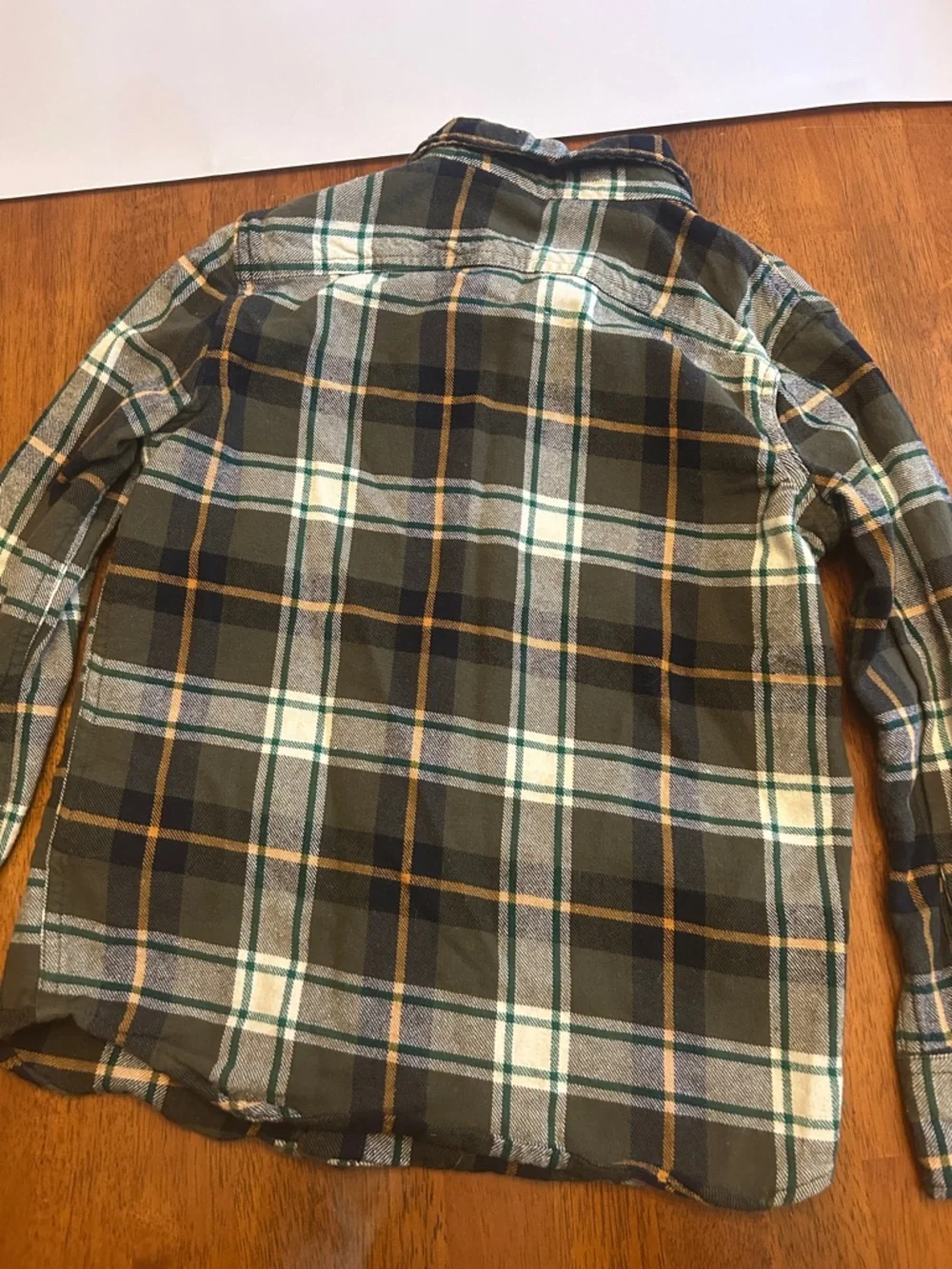 GAP Olive Green, Navy, Mustard-Yellow Plaid Button-Up Flannel Shirt | Boy S(6-7)